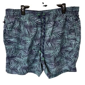 Lands' End Men's XXL Swim Trunks Blue Purple Green Palm Print Lined 4 Pocket